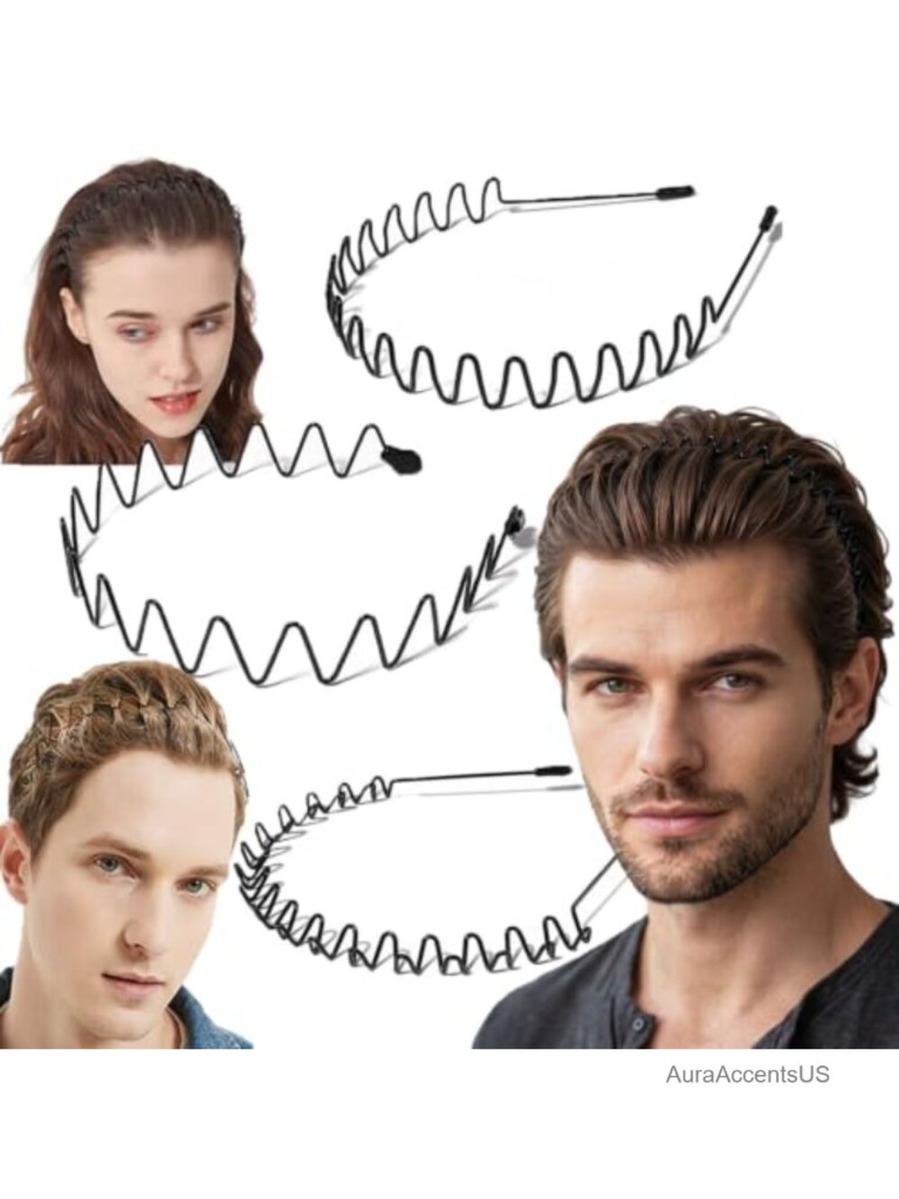 Zig Zag Headbands 3 Styles Slick Back Hair Volume Flexible Metal